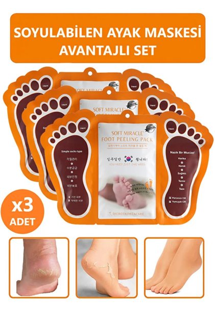 Ayak Soyucu Çorap Ölü Derileri Soyan Ayak Çorabı Peeling Maskesi 3 Adet