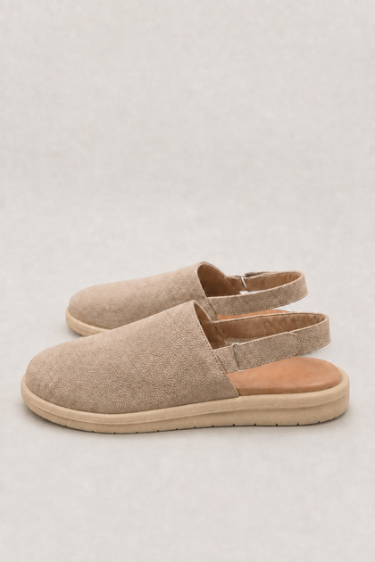 Laren Sand Beige Genuine Leather Nubuck Women's Closed Toe Open Back Daily Sandals