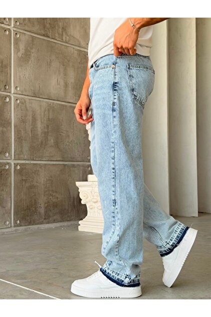 Paça Detaylı Boyalı Baggy Kot Pantolon-W