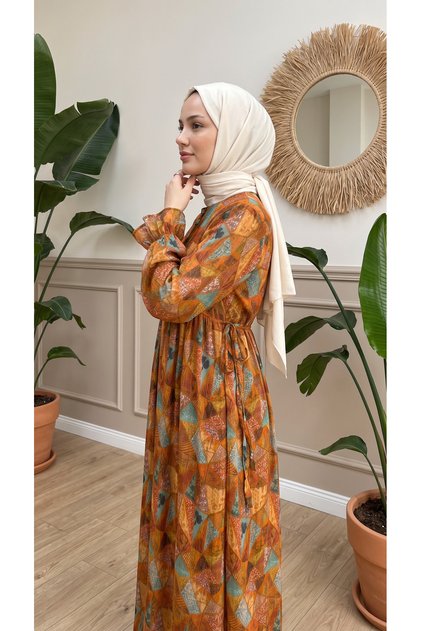 Half Buttoned Viscose Double Pocket Hijab Dress