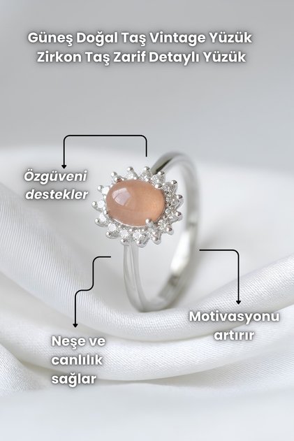 Sun Natural Stone Vintage Ring Zircon Stone Elegant Detailed Ring