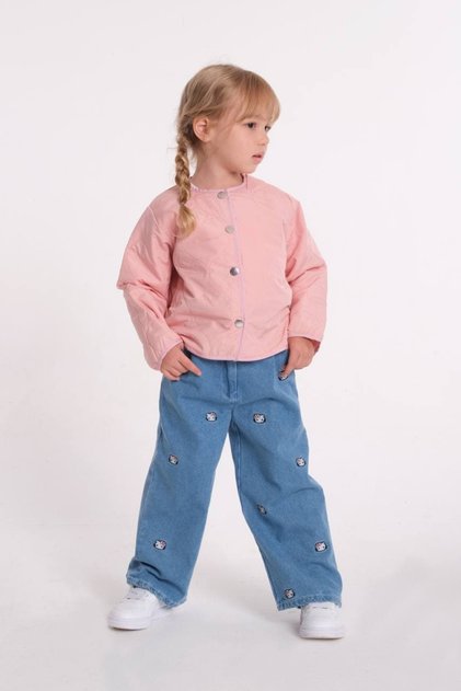 Heart Patterned Pink Quilted Jacket and Hello Kitty Embroidered Jeans Set