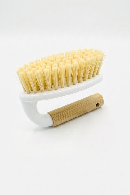 Multi-Purpose Scrubbing and Cleaning Brush with Bamboo Handle, Compact Size, 14 cm