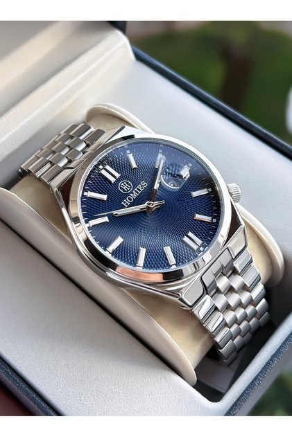 Silver Color Steel Band -With Calendar- Navy Blue Dial - Guaranteed Men's Wristwatch