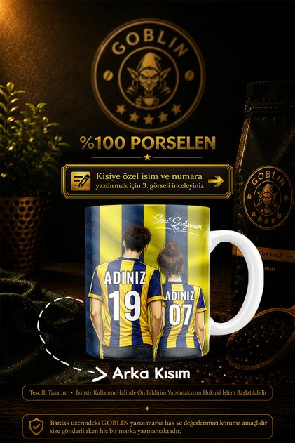 Kanarya Figürlü Kişiye Özel isimli Sevgililer Kız Kadın Erkek Adam isimli Sarı ve Lacivert Renkli Kız Hediyelik Porselen Kupa Bardak Mug