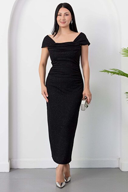 Square Neck Thick Strap Glitter Dress Grs4139