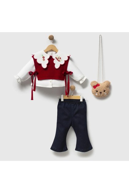 Premium Baby Girl 4-Piece Bag Set with Knitwear Sweater and Spanish Style Jeans