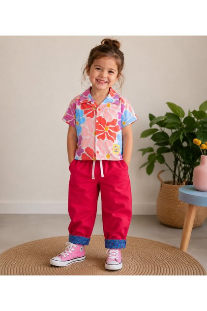 Poppy Patch 100% Cotton Children's Trousers with Pocket and Leg Detail