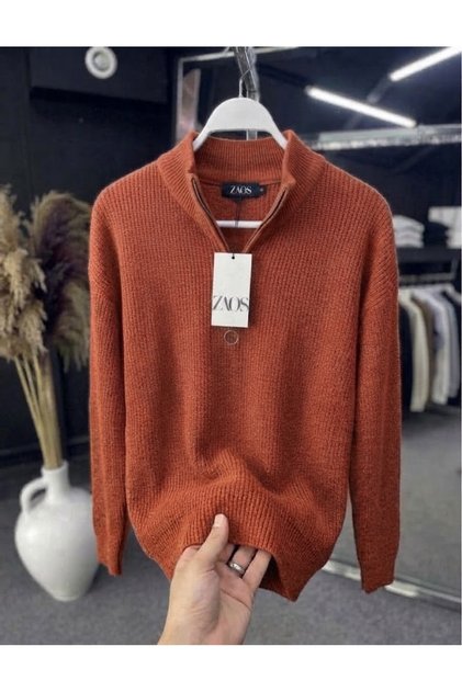 Men's Long-Sleeved Winter Thick Stand-Up Collar Regular Fit Basic Knitwear Sweater