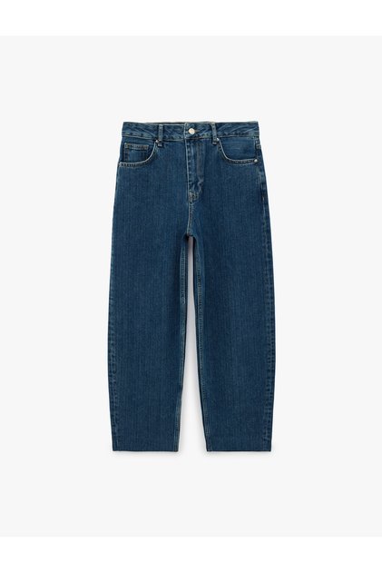 Regular Waist Five-Pocket Buttoned Straight-Leg Cotton Denim Trousers - Tapered Jeans