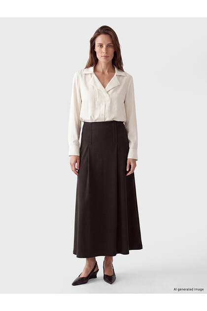 Alita City Lcw Grace Brown Interlock Plain Midi Women's Skirt with a Difference