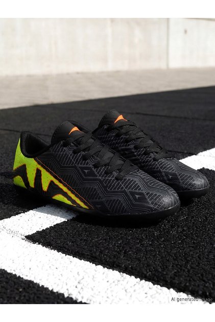 Triwex Black Printed Boys' Astroturf Field Shoes