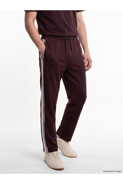 Xside Burgundy Regular Fit Men's Sweatpants with Side Stripes