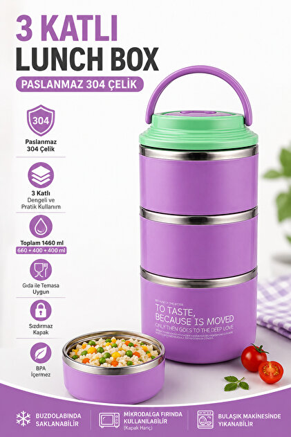 3-Tier 304 Stainless Steel Lunch Box School Nutrition Container Leak-Proof Lunch Box 1460 ml