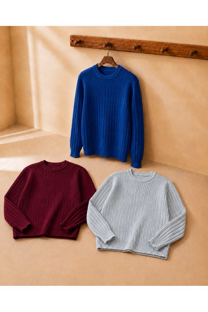 3-Pack Advantageous Men's Crew Neck Ribbed Knit Sweater
