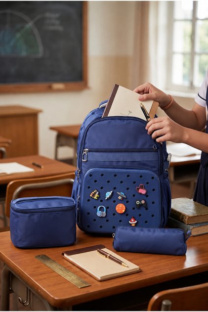 Decorated 3-Piece School Bag Set – with Thermal Lunch Bag and Pen Holder