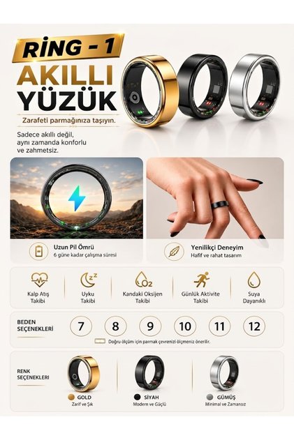 SIMART RİNG Ring-1 Giyilebilir Teknoloji Akıllı Yüzük - Sağlık ve Spor Asistanı