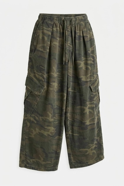 Casual Camouflage Canvas Fabric Oversize Unisex Trousers with Cargo Pockets