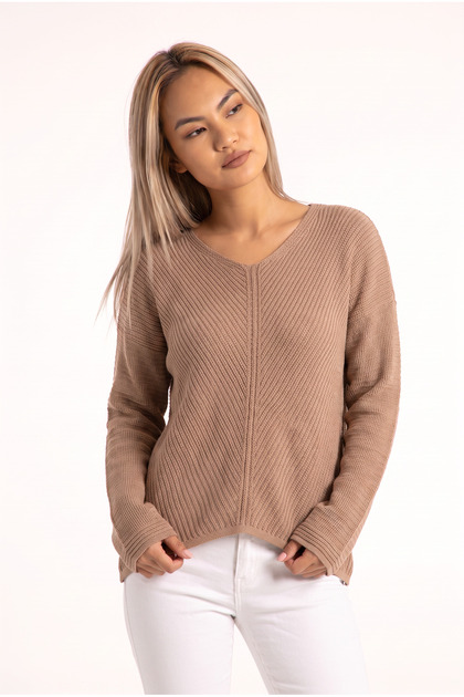 Women's Mink Acrylic Knitwear Sweater, Batwing Sleeve, V-Neck, Asymmetrical Hem, Long Sleeve