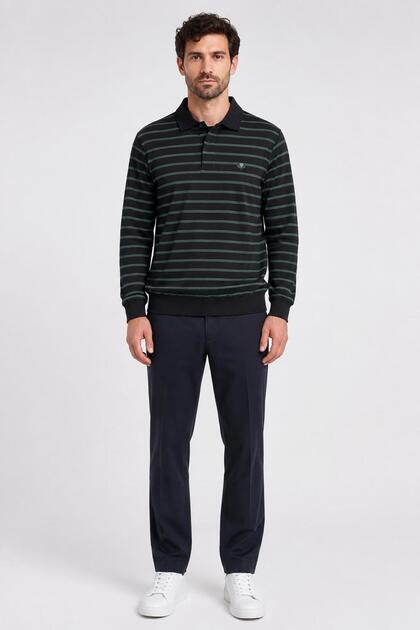Striped Polo Collar Sweatshirt