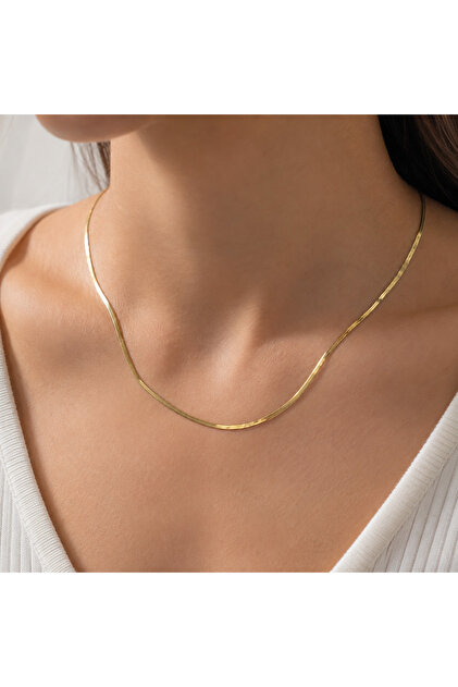Çelik Kolye Gold Slim İtalyan Zincir 45 Cm