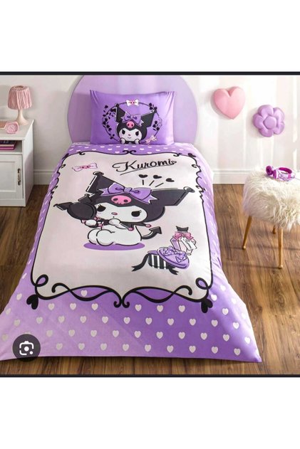 Licensed Kuromi 120X200Cm Single Duvet Cover Set with Elastic Sheets