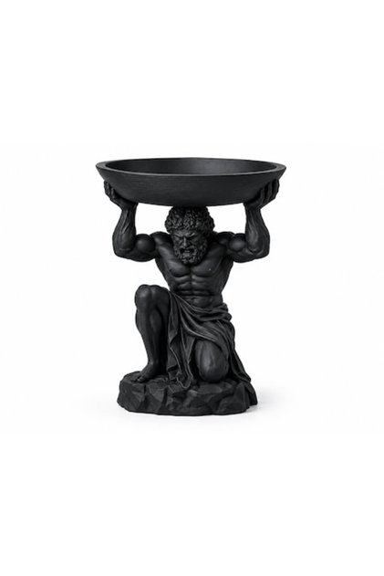 Tavă decorativă pentru mărunțișuri cu statuetă Atlas, Organizator pentru chei, monede și bijuterii, Înălțime 170 mm, Negru