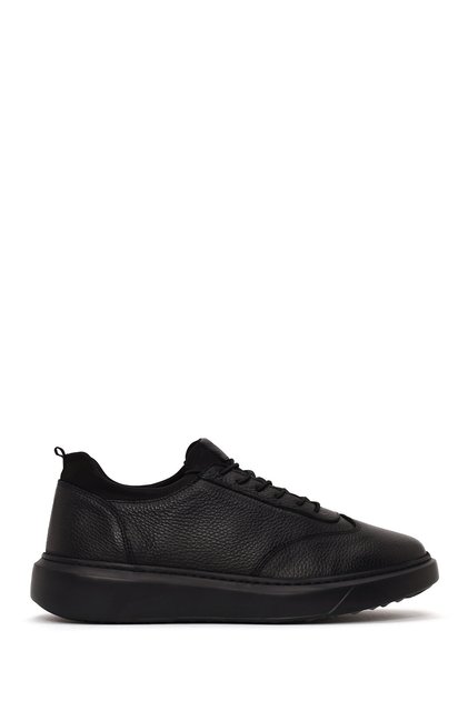 Men's Black Lace-Up Thick-Soled Leather Sneaker Wm630002Df