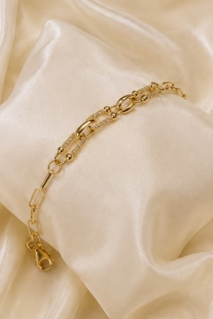 Çelik Oval Halkalı Gold Bileklik