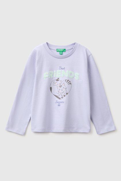 Girl's lilac long sleeve t-shirt with embroidered front