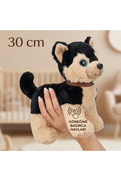 Barking Plush Dog 30 cm – Cute Sound Toy Puppy That Makes Sounds When Pressed on the Belly, Children's Gift, Sleeping Companion
