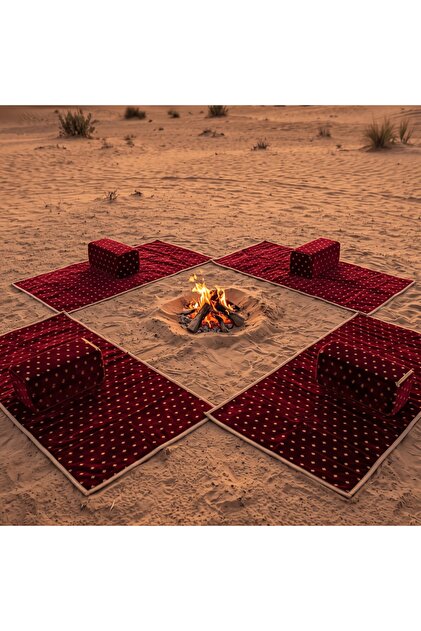 Luxury Red Camping Rug Set with Cushions for Outdoor Gatherings