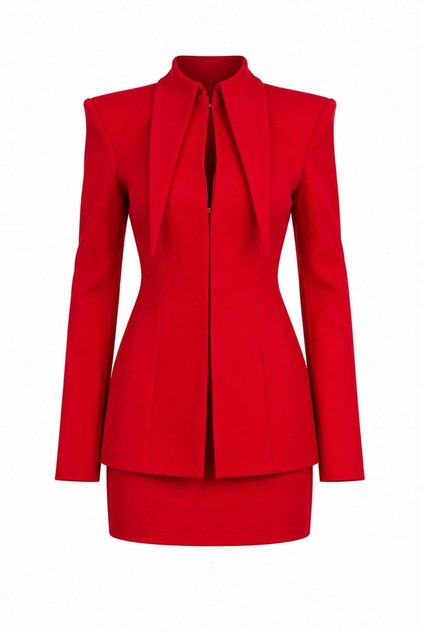 Red Leonor Jacket Skirt Set - 2629