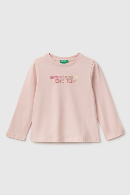 Girl's powder pink long-sleeve t-shirt with front print