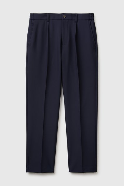 Men's Navy Blue Pleated Trousers with Elastic Waist