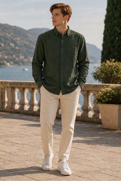 Men's Slim Fit Solid Long-Sleeve Shirt - Navy