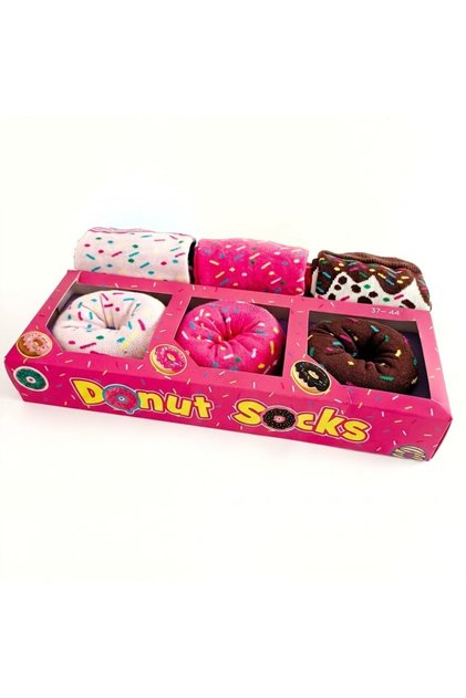 Özel Kutulu Hediyelik 3'lü Donut Şeklinde Pamuklu Soket Çorap
