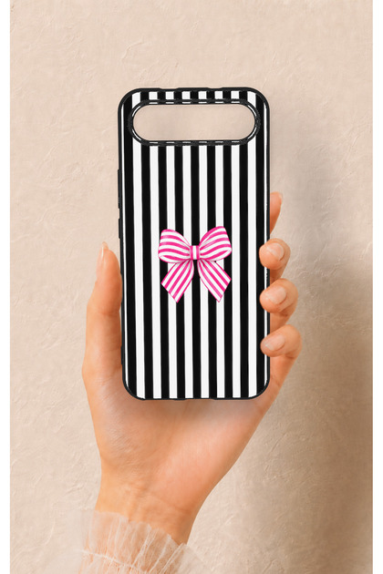 Tecno Spark Slim Compatible Pink and White Ribbon Patterned Silicone Case