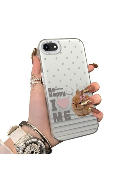 iPhone 7/8/Se 2020 2022 Compatible Hard Acrylic Back Silicone Edge Lens Protection Rabbit Case