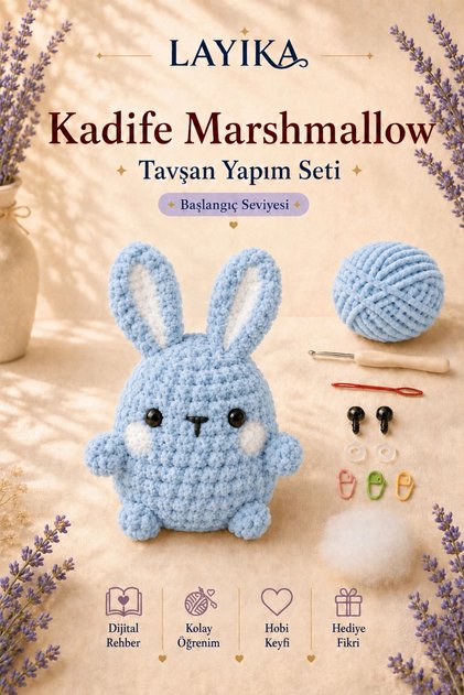 Layi̇ka Velvet Marshmallow Rabbit Knitting Kit – Amigurumi Making Set with Video Guide M10