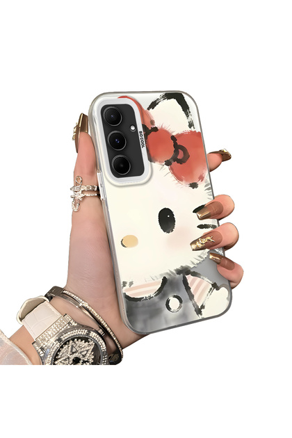 Samsung Galaxy A55 Compatible Hard Acrylic Back Silicone Edge Lens Protection Kitty Case