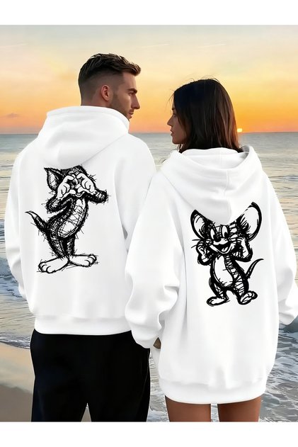 Dear Couple Combination Tom and Jerry Back Printed Design Hooded Sweatshirt Set of 2