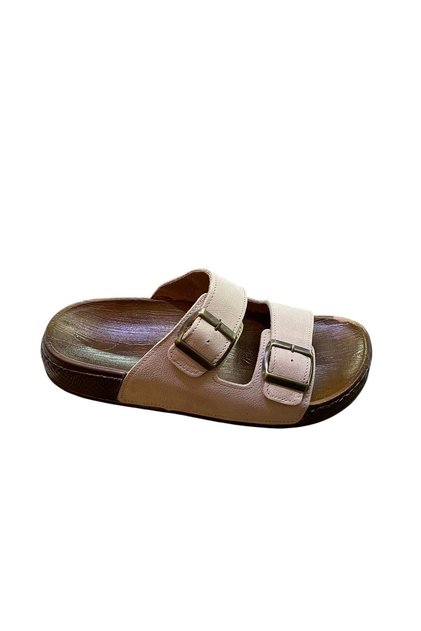Genuine Leather Double Band Flat Thick Sole Slippers