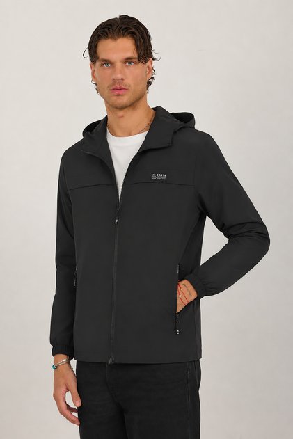 Men's Black Hooded Waterproof and Windproof Raincoat-Seasonal Jacket
