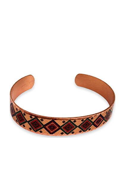 Red black baklava thin copper bracelet, adjustable