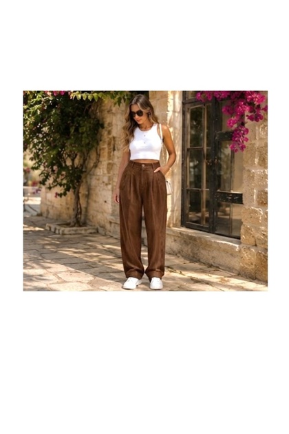 Women's Kdife Corduroy Belt with Elastic Back, Palazzo Baggy Fit Pants