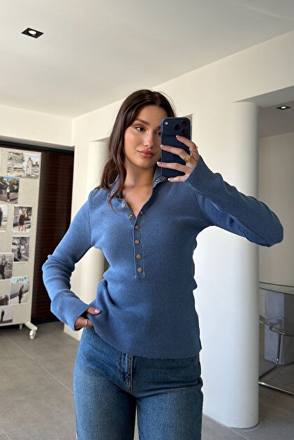Premium Standing Collar Tricot with Rips - Blue