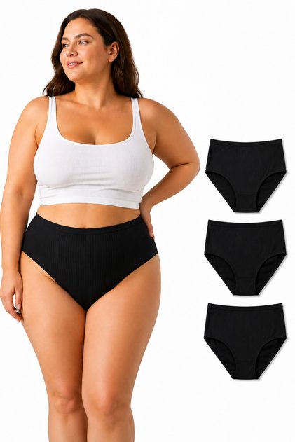 100% Cotton High Waist Ribbed Daily Panties 3-Pack
