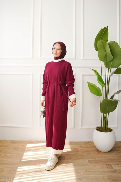 Angora Detailed Knitwear Dress with Buttoned Sleeves Anka261047