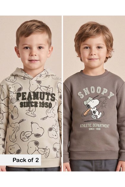 Boys Olive And Green Snoopy Sweatshirts (Pack Of 2)